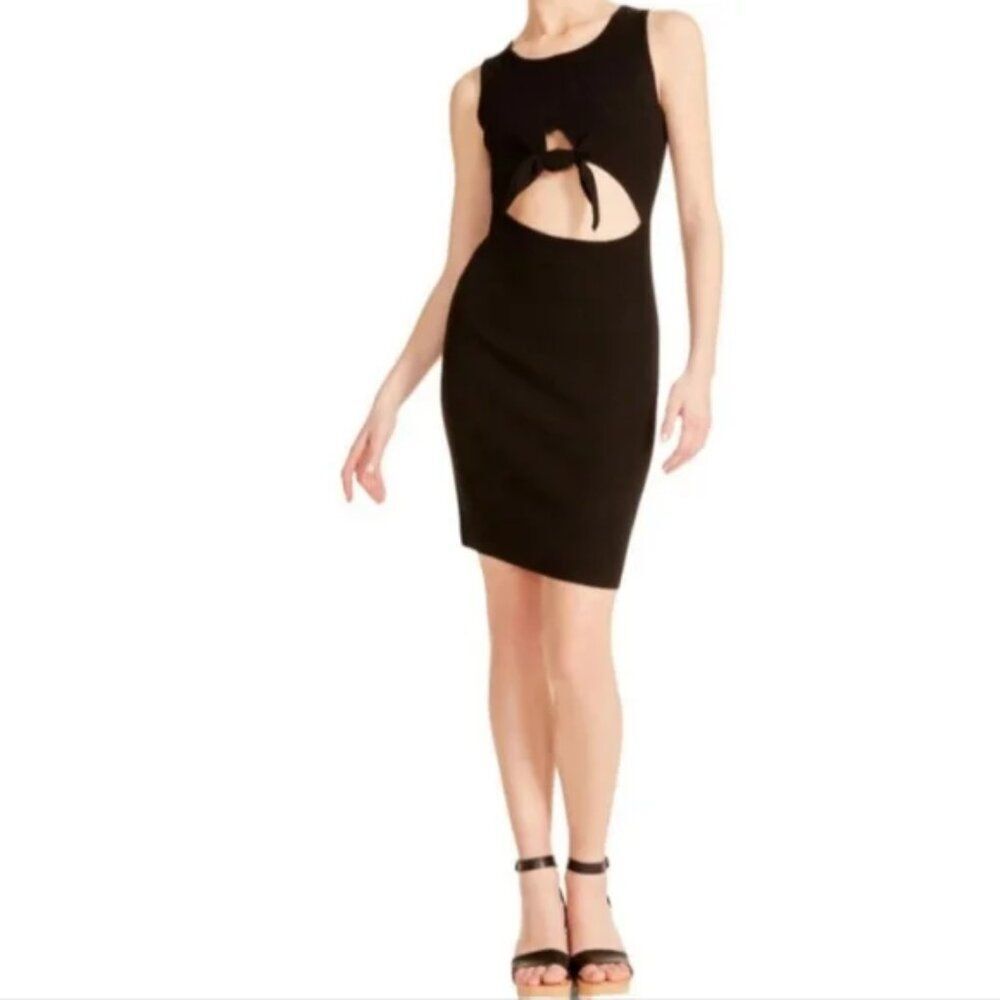 Madden Girl Black Ribbed knit cutout knot front bodycon Mini Dress LG